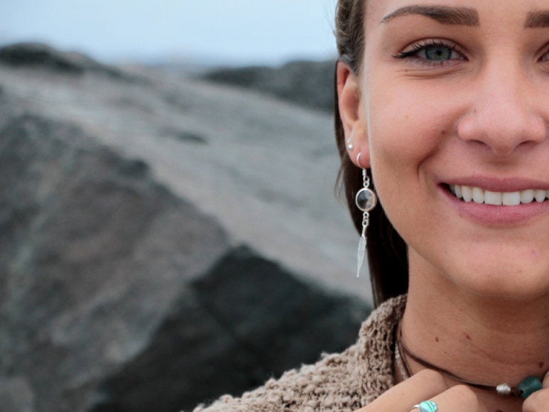 Swarovski Crystal and Feather Dreamcatcher Sterling Silver Earrings