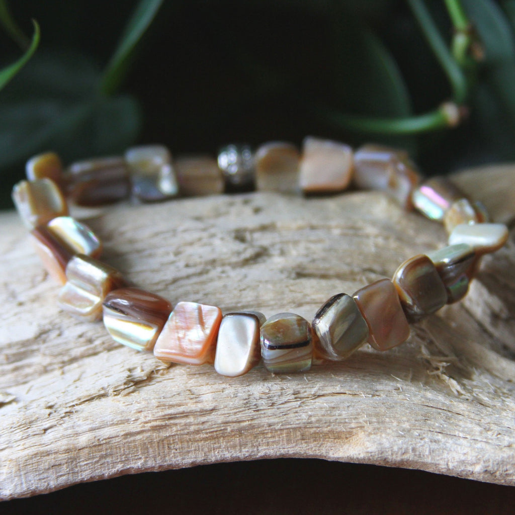 Mother of Pearl Chip Shell Beaded Stretch Bracelet