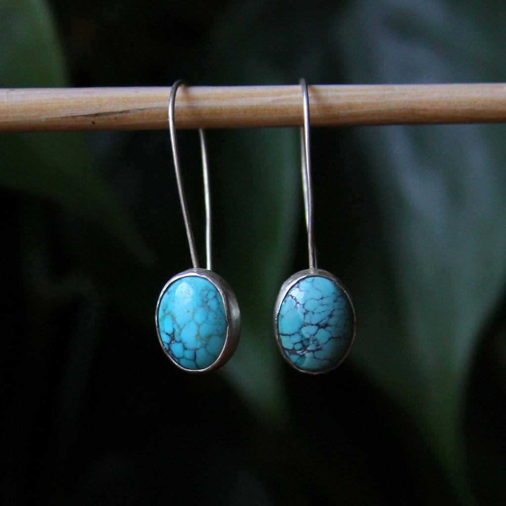 Turquoise Oval Sterling Silver Earrings