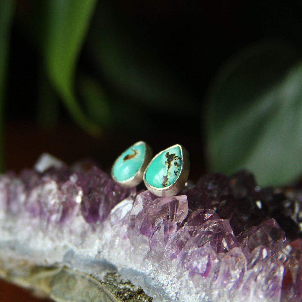 Turquoise Teardrop Sterling Silver Stud Earrings