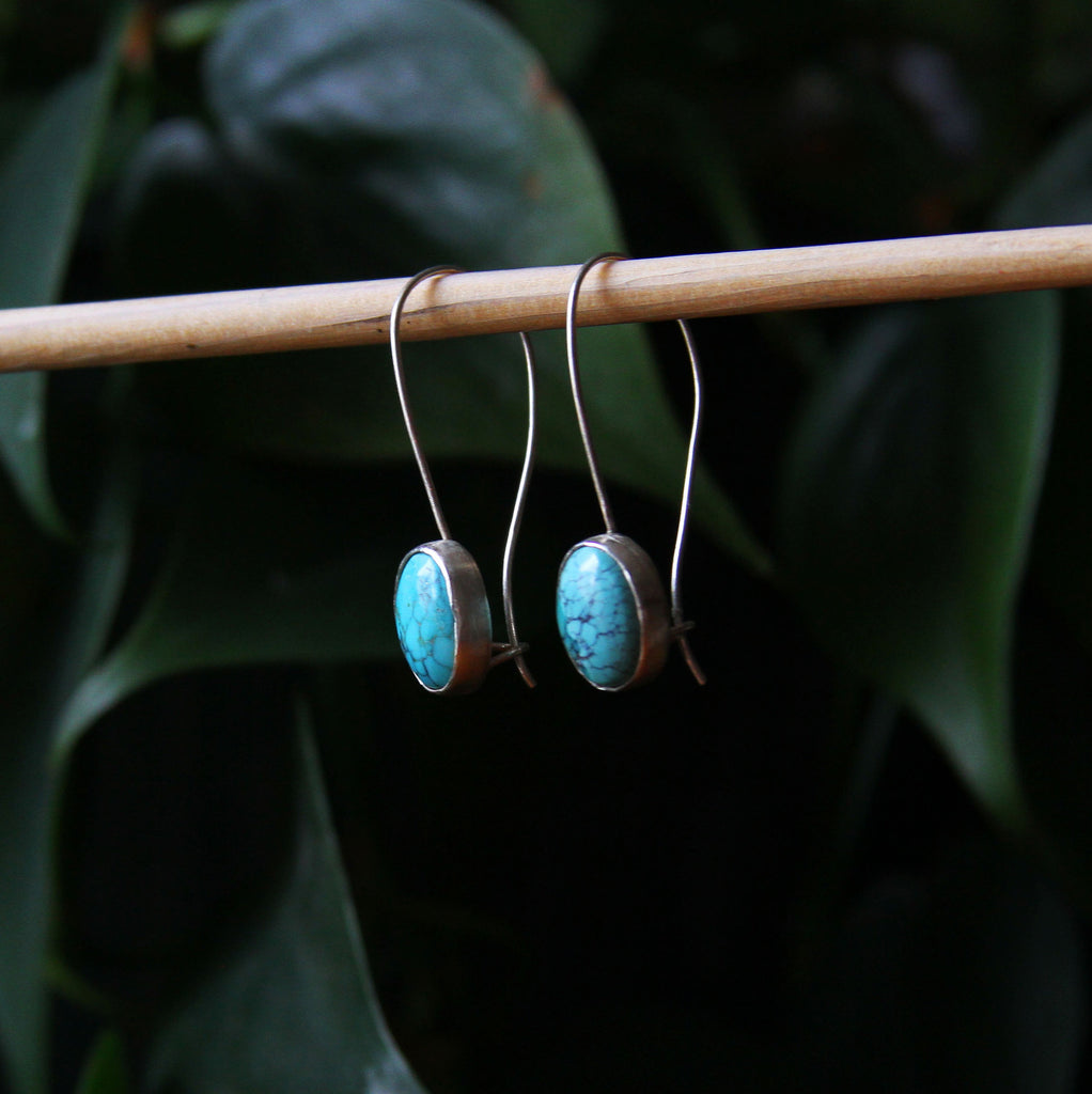 Turquoise Oval Sterling Silver Earrings