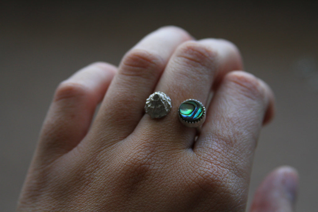 Abalone and Shell Sterling Silver Adjustable Ring 8/9