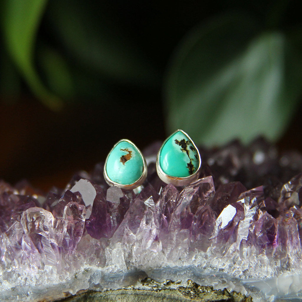 Turquoise Teardrop Sterling Silver Stud Earrings