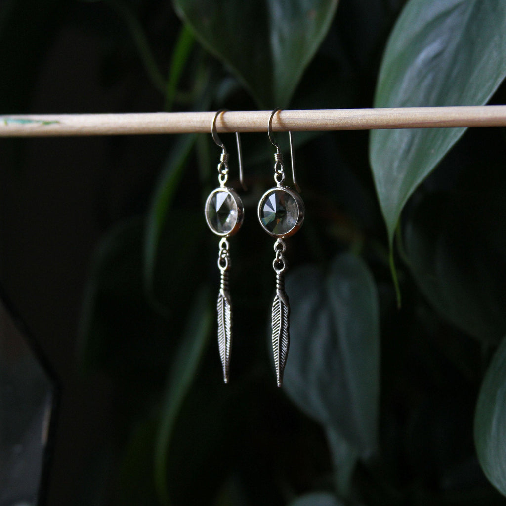 Swarovski Crystal and Feather Dreamcatcher Sterling Silver Earrings