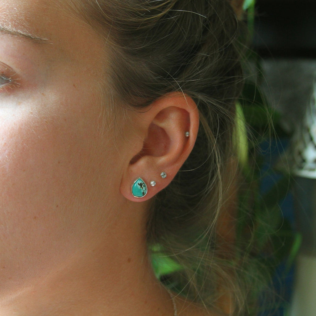 Turquoise Teardrop Sterling Silver Stud Earrings