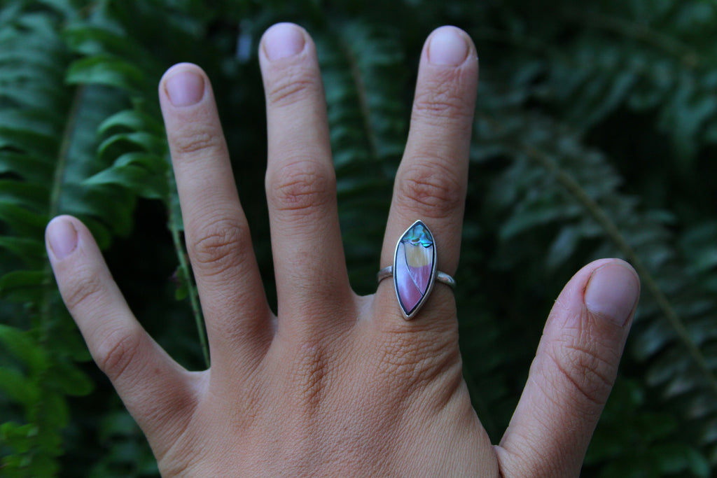 Abalone Mother of Pearl Surfboard Shell Sterling Silver Ring