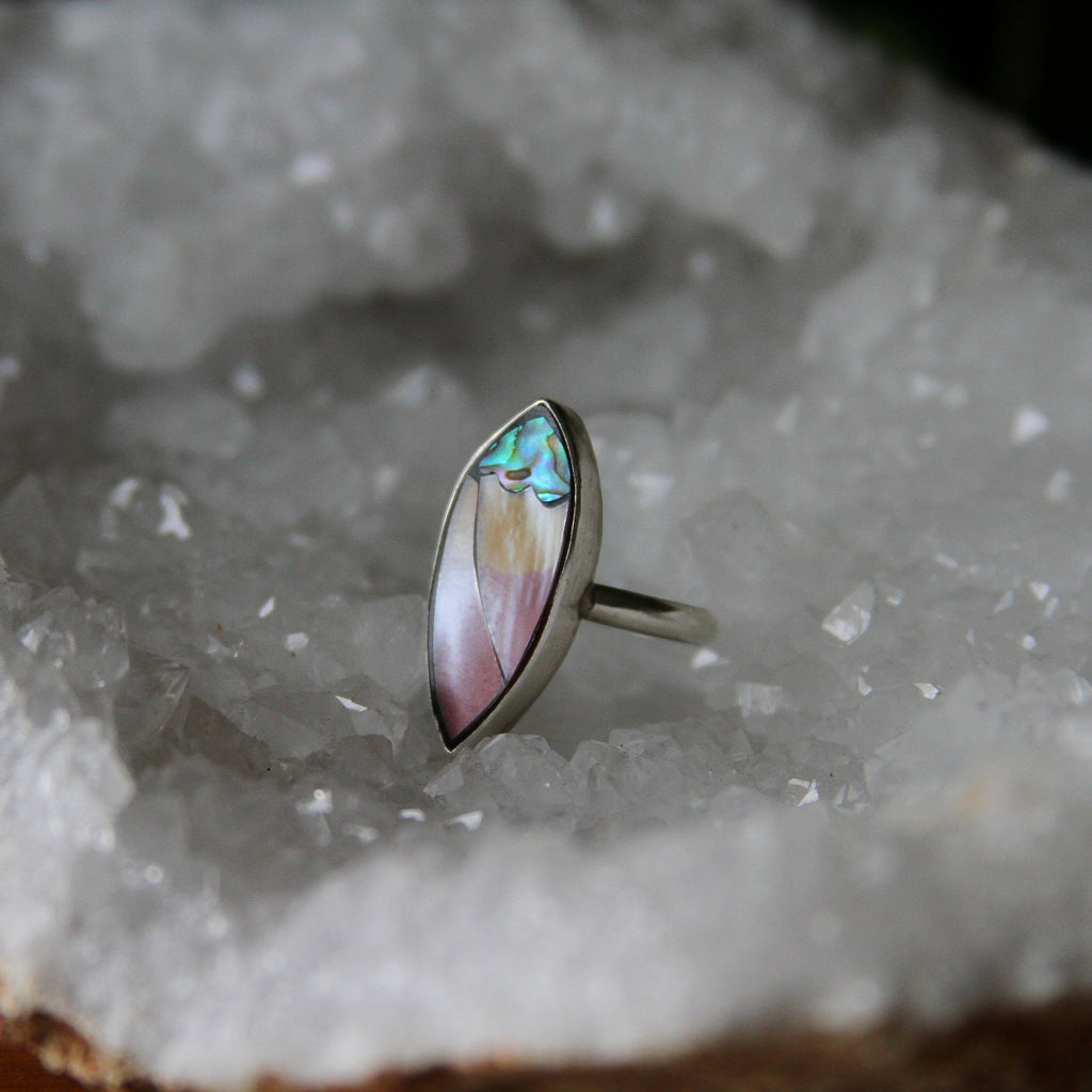 Abalone Mother of Pearl Surfboard Shell Sterling Silver Ring