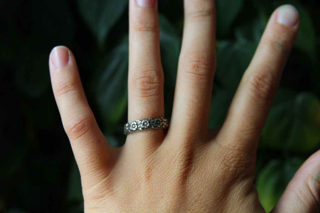 Floral Band Sterling Silver Ring