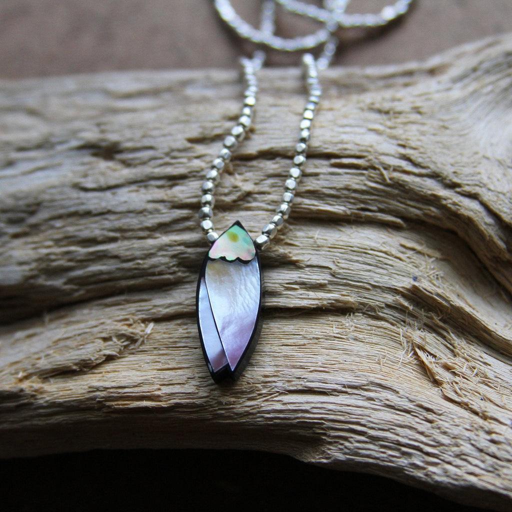 Abalone Shell Surfboard Sterling Silver Necklace