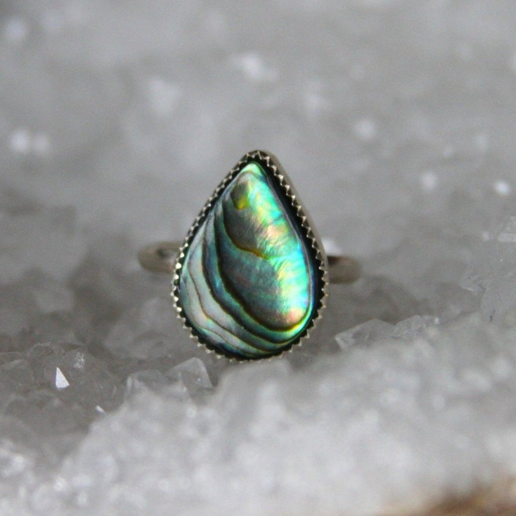 Abalone Shell Teardrop Sterling Silver Ring