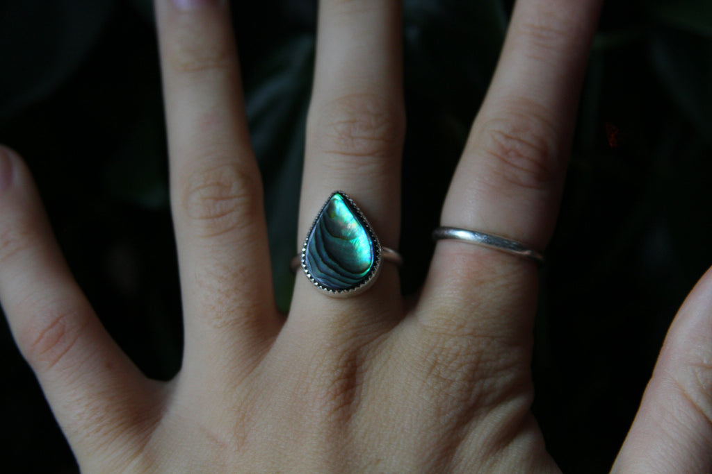 Abalone Shell Teardrop Sterling Silver Ring