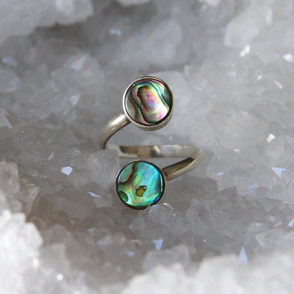 Abalone Spiral Adjustable Sterling Silver Ring