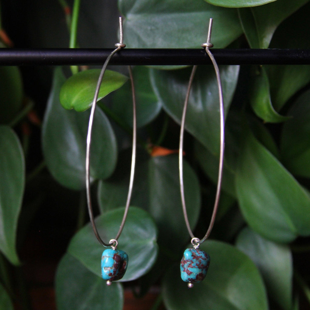 Dark Turquoise Sterling Silver Hoop Earrings