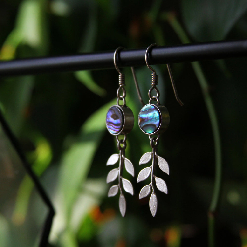 Abalone Shell Fern Leaf Sterling Silver Earrings