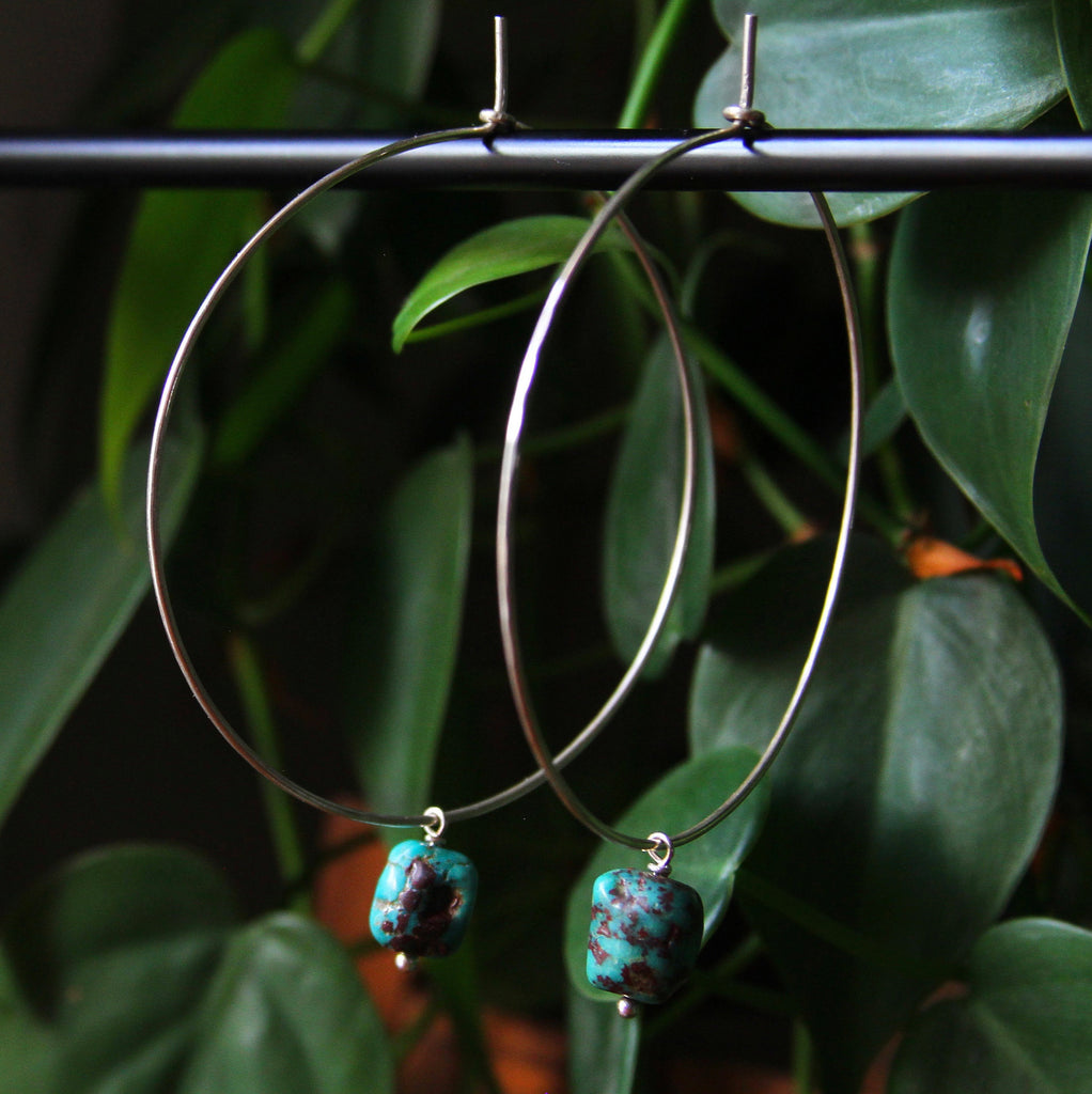 Dark Turquoise Sterling Silver Hoop Earrings