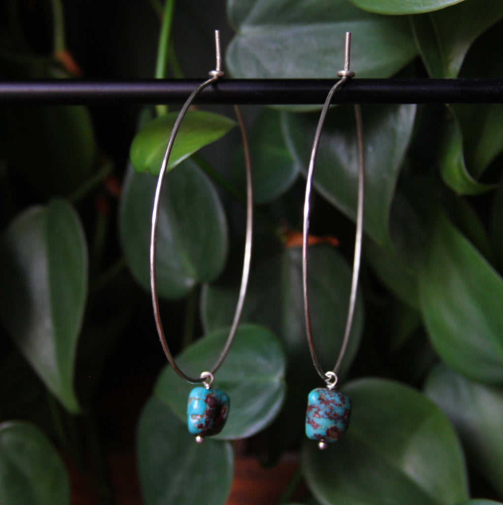 Dark Turquoise Sterling Silver Hoop Earrings