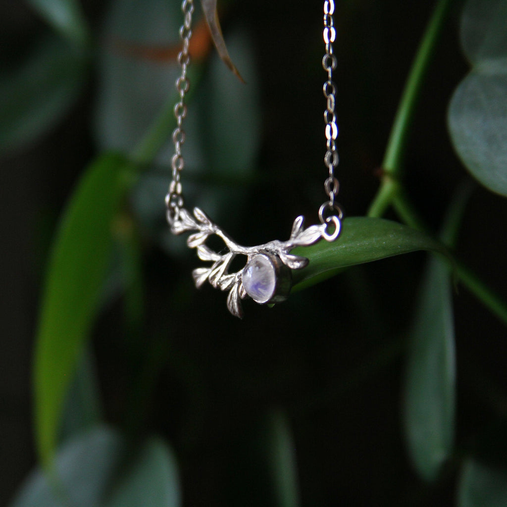 Moonstone Leaf Branch Sterling Silver Necklace